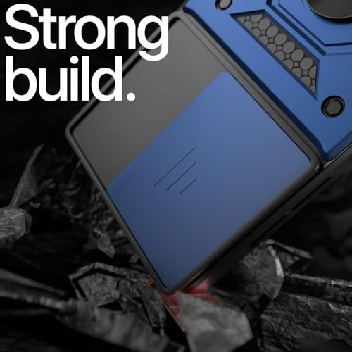 Image of Pikkme Back Cover for Oppo Reno 15C 5G | 360 Protection Case | Sliding Camera Shield Cover & Ring Holder Stand D10 Tough Armor Bumper Case (Blue)