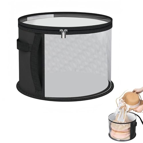 GETJOY Hats Boxes with Lids, Hats Boxes, Oversized Round Travel Hat Container with Dust Proof Lid Window, Foldable Stuffed Toys Clothes Hat Storage Organizer Bag Bin