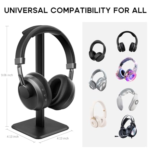 JIKIOU Headphone Stand Gaming Headset Holder Universal Aluminum Metal Headphones Holder Hanger with Aluminum Supporting Bar Flexible Headrest ABS Solid Base for All Headphone 2 Pack (Black) - Image 4