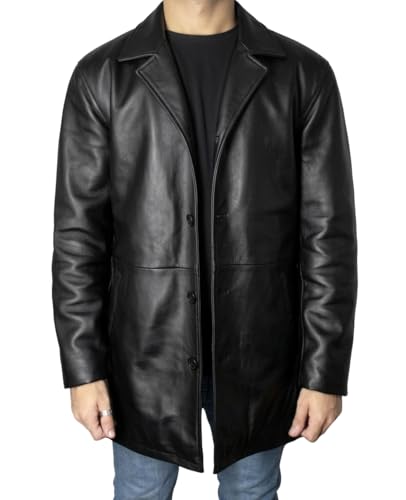 Image of Leather Car Coat For Men 3 /4 Length Mens Leather Jackets - Real Lambskin Long Coat For Men