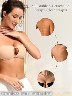 changlizi Strapless Push Up Bras for Women Reusable Lifting Sticky Bra with Clear Strap for Backless Dresses(Black,B)