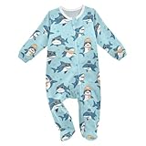 Emelivor Underwater Sharks Blue Unisex Baby Newborn One-Piece Pajamas Long Sleeve Footed Romper Pjs for Boys Girls Kids