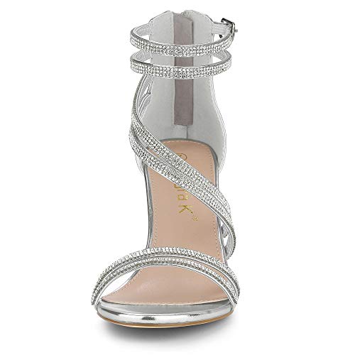 Allegra K Women's Ankle Strap Rhinestone Stiletto Heeled Sandals3