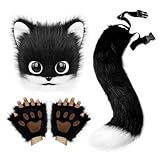 SMILETERNITY Faux Fur Furry Plush Cat Mask Paw Gloves Fox tail Set Costume Cosplay New Year Halloween