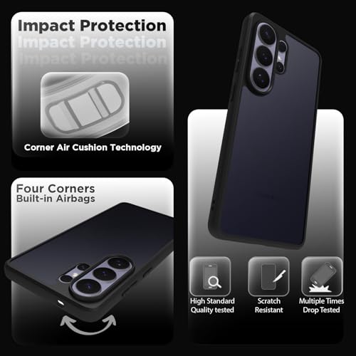 Image of RIGGEAR Shockproof Sleek Hybrid Armor Back Cover Case for Samsung Galaxy S26 Ultra (Smoke Black Matte PC + Black TPU Bumper)