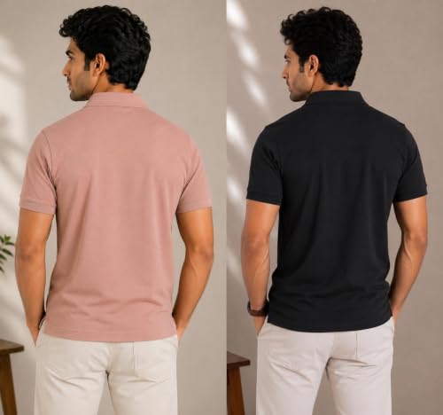 Image of Men's Trendy Regular Fit Solid Polo Collar Casual Half Sleeve T-Shirt| Soft| Casual Wear|Combo Set (Pack of 2)