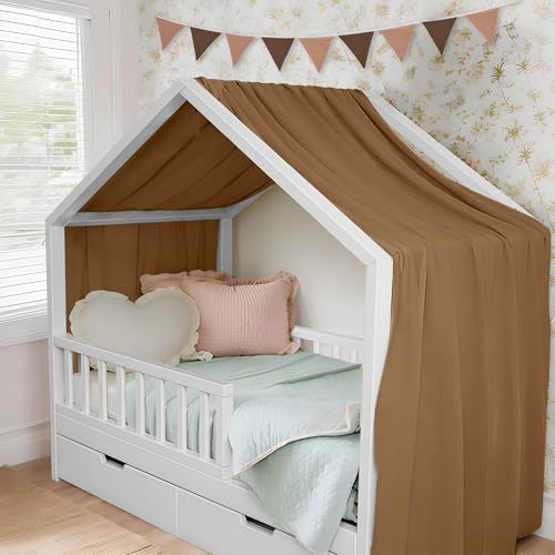 ToxyJopy Cama de casa con dosel de 100% muselina de algodón, decoración hecha a mano con cortina de tela para habitación de los niños, dosel de cama para niñas y niños