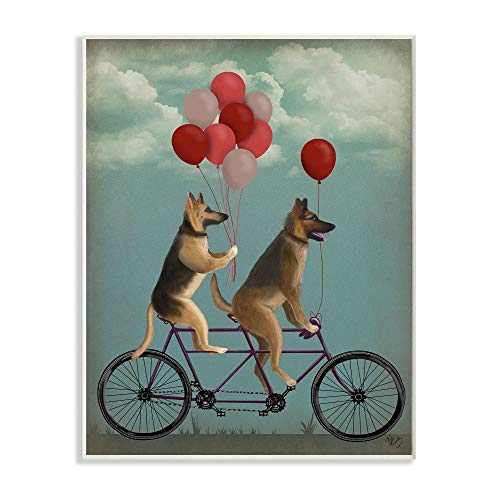 Stupell Industries German Shepard Dogs On Bicycle with Balloons Wall Plaque, 10 x 15, Multi-Color