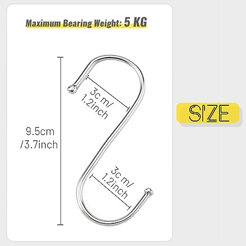 DONJIM 15-Pack S Hooks for Hanging, Stainless Steel S Shape Metal Hooks, Multipopused S Hanging Hooks for Kitchen, Bathroom, Shop, 10 cm