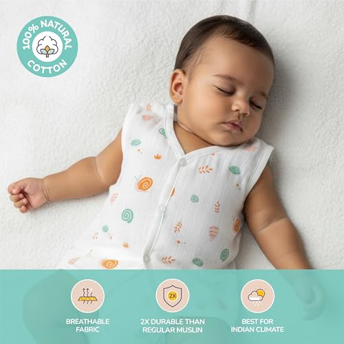 Image of Muslin Cotton Sleeveless Jabla -Baby Cloth for Newborn |Jhabla, Unisex Baby Vest for Boys Girls|Soft, Chemical Free, Breathable, Hypoallergenic Infant Clothing Essentials