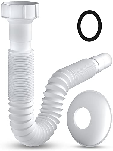 Tuyau d'évacuation flexible 1 1/4'' х 32 mm pour lavabo + rosace murale - tuyau d'évacuation 5/4" Tuyau annelé Extensible 280-690 mm - vidange évier Montage facile Cover