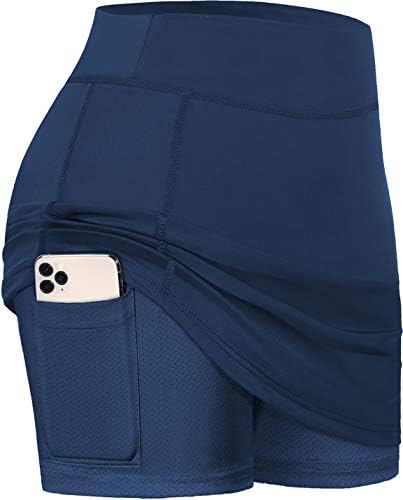 BLEVONH Skorts Skirts for Women,Quick Dry Skirt Girls Elastic Waist Leisure Slimming Running Tennis Skort with Bikers Shorts Womens Golf Apparel Ladies Solid Color Sports Workout Navy Blue M