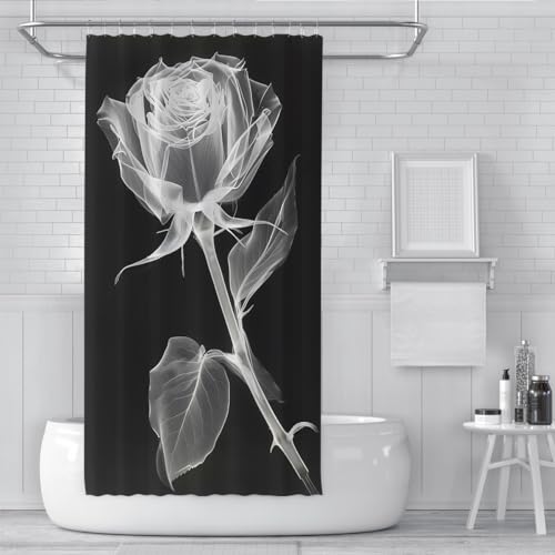 Rideau de douche de qualité supérieure en tissu imprimé fleur blanche - 3