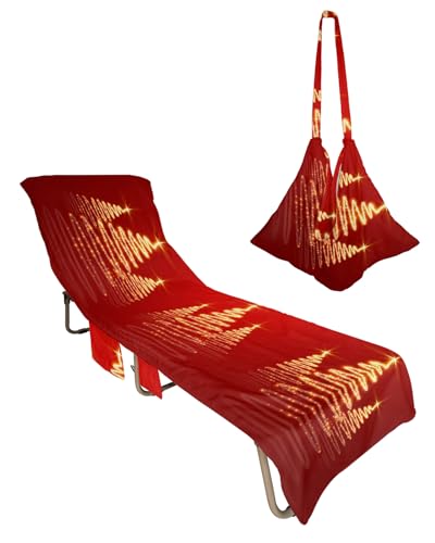 Christmas, Beach Lounge Chair Towel Cover, Soft Chaise Lounge Towel with Side Pockets Patio Pool Chairs Cover for Beach/Pool Sunbathing 29x85 Gold Xmas Tree Red Winter Red Holiday