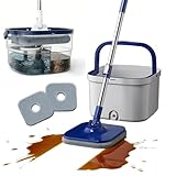 W&H Wischmopp Set mit Eimer,2-Kammer-System mit Auswringfunktion, Trennung von Frisch und Schmutzwasser,Bodenwischer mit 2 Mikrofaserbezügen für alle Bodenarten