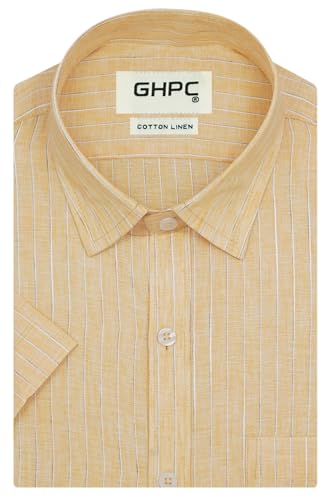 Image of GHPC Cotton Linen Striped Half Sleeves Regular Fit Formal Shirt for Men
