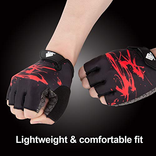 HTZPLOO Bike Gloves Cycling Gloves Biking Gloves for Men Women with Anti-Slip Shock-Absorbing Pad,Light Weight,Nice Fit,Half Finger Bicycle Gloves (Red,Large)