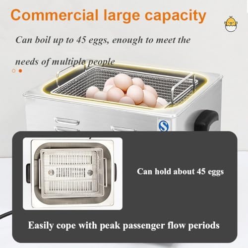 2600W Commercial Egg Boiler, 45 Pcs Stainless Steel Hot Spring Egg Boiler with Mesh Basket, 30-110C Temperature Control and Timer, Even Heating for Soft-Boiled and Half-Boiled Eggs