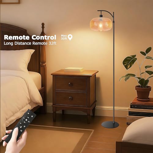 Image of Modern Floor Lamps for Living Room, Tall Standing Lamp with Amber Shade