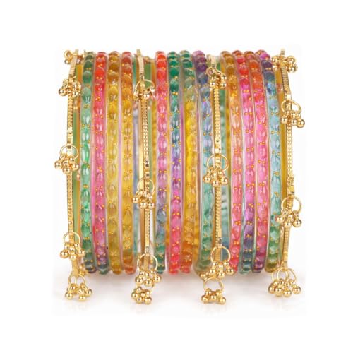 Image of Shining Diva Fashion 16 Pcs Trendy Stylish Glass & Kashmiri Ghungroo Bangles Set for Women & Girls | Traditional Festive Wedding Party Jewellery