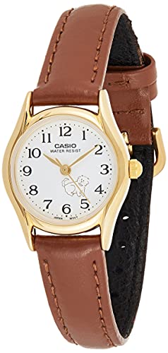 La Mejor comparativa de Perrito colores - cinco favoritos. 25 Casio Reloj de mujer con esfera blanca y correa de cuero LTP1094Q7B, Oro, 28.5×23×7mm, Reloj de cuarzo, movimiento de cuarzo