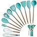 Silicone Kitchen Cooking Utensils Set with Wooden Bamboo Handles (11 Piece) | Durable Cookware Tools | BPA-Free, Non-Stick Safe, Non-Toxic | Gadgets Include Tongs, Spatula, Turner, Ladle and More