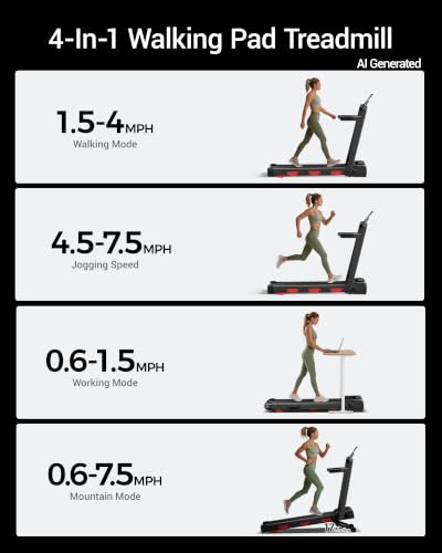 Image of 15% Auto Incline Walking Pad Treadmill with 12-Level, Under Desk Treadmill with Handles, Portable Treadmills for Home Small, 43″ High Armrests
