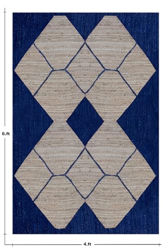 Tapis tissé à la main de prestige kilim beige et bleu - 4