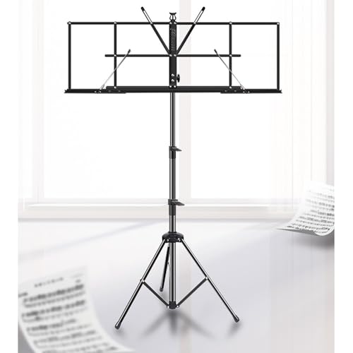 Notenständer, tragbar, extra breit, zusammenklappbar, höhenverstellbar und leichtes Design