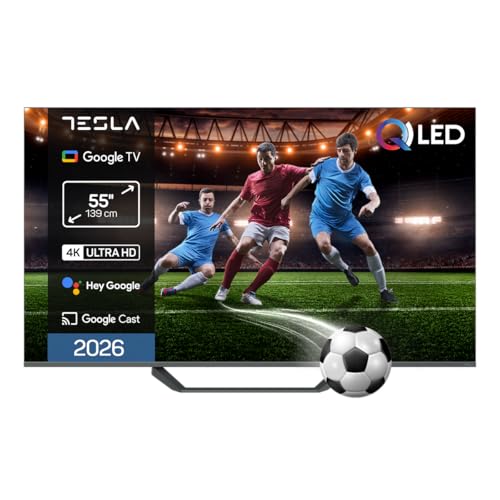 TESLA QLED Smart TV Full HD con Google TV - Dolby Audio, HDR, WiFi y Bluetooth, Google Assistant y Chromecast Integrado, 3 HDMI, DVB-T2/S2/C, Color Negro (55')