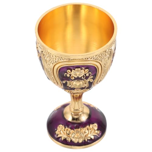 LALADEFIEE Copa de Vino de Metal Vintage Tallo Alto Color Dorado Cáliz Retro para Hogar y Ceremonia Vaso de Decorativo para Bar y Fiesta
