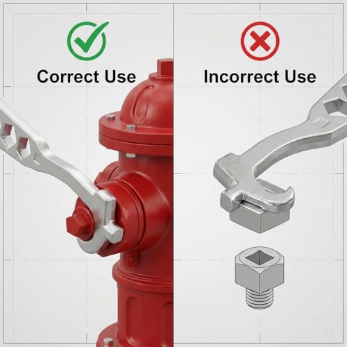 Image of QWORK 5-Hole Fire Hydrant Wrench 14-1 /4 inch, Galvanized Iron Construction - Fits Standard Pentagon Nuts for Outdoor Firefighting, Utility Work & Maintenance