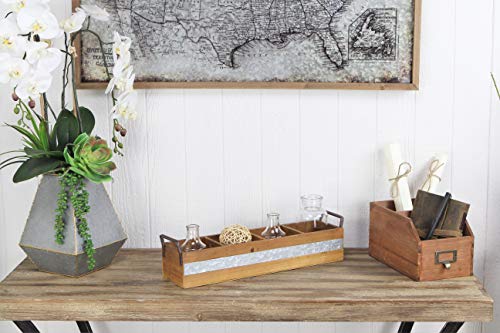 Cheung's Fp-3879Br Dark Brown Wooden 4 Slot Storage Caddy With Side Metal Handles And Center Galvanized Accent #TOP6