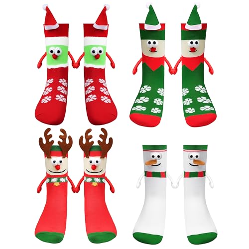 Chambom 4 Pairs Magnetic Holding Hands Socks - Christmas Gifts