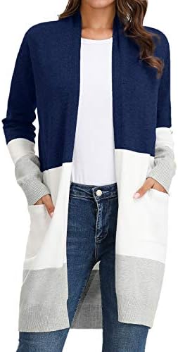 GRACE KARIN Women's Casual Long Open Front Cardigans Sweater Block Color-1 XXL