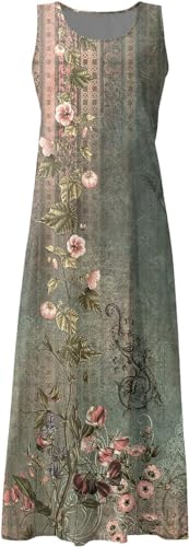 Image of Apvirdy Linen Dress for Women Summer Sleeveless Solid Casual Baggy Flowy Maxi Dresses with Pockets
