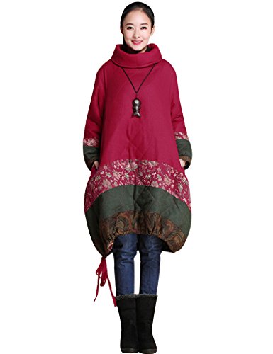Youlee Damen Winter High Neck Kordelzug Hem Mantel Rot Cover
