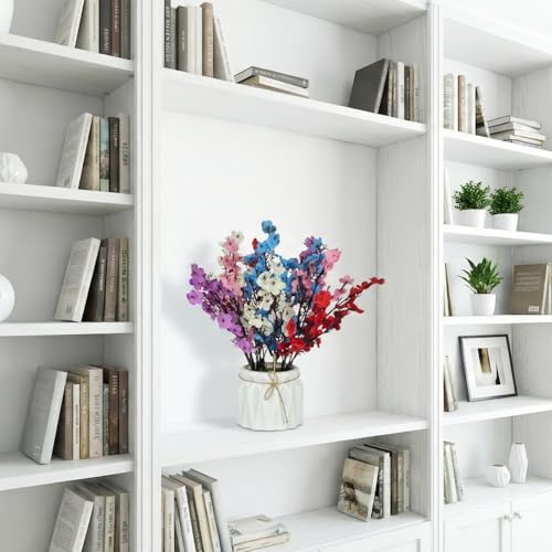 Image of Dekorly Artificial Lavender Plant in White Pot, 18cm - Realistic Faux Flower Arrangement for Home & Office Decor (Set of 1) (1, Baby Breath)