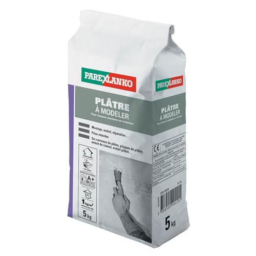 Parexlanko, Plâtre à Modeler pour réparation, enduit et moulage intérieur, 5kg, Gris