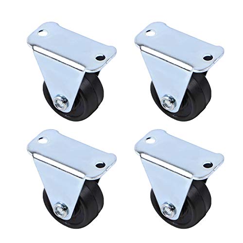 AUEAR, 4 Pack 1 Inch Rubber Caster Wheels Heavy Duty Fixed Casters with Rigid Non-Swivel Base Trolley Wheels Top Plate 1 Inch Diameter