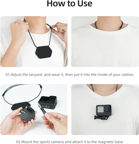Image of TELESIN 360 Magnetic Chest Mount + Neck Strap Necklace Lanyard, Magnet Body Mounts POV Selfie Holder Attach Accessories Compatialble for Max Hero 13 12 11 Insta-360 X5 X4 Ace Pro DJI Action 6