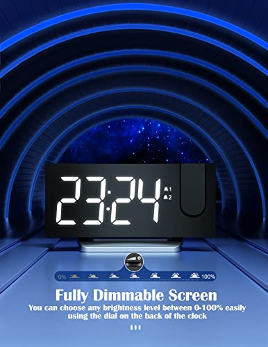 Alarm Clock Radio, Digital Clock With 0-100% Dimmer And Projection On Ceiling, Large Display, Dual Alarms, Usb Charger, 5 Alarm Sounds And Adjustable Volume, Digital Alarm Clock For Bedroom, Snooze #TOP2