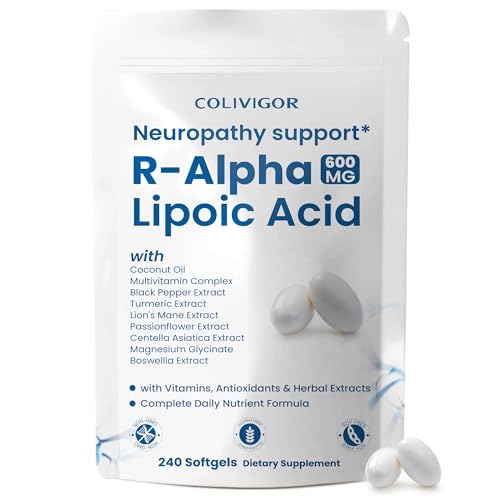 Colivigor R-Alpha Lipoic Acid 600mg | 240 Softgels | Neuropathy Supplements with Active B-Vitamins,...