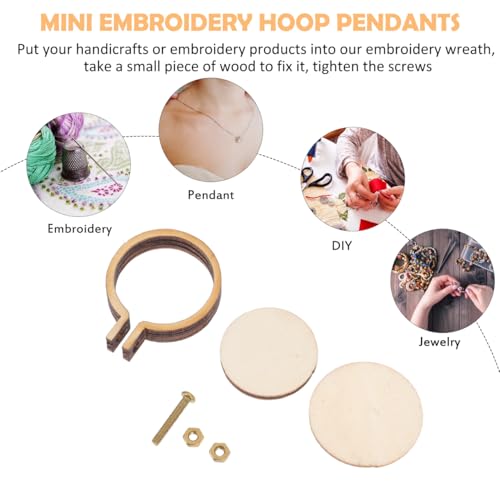 Image of EXCEART Mini Embroidery Pendants Wooden Craft Hoops with Hanging Hole DIY Jewelry Making Findings for Necklaces Sweater Chains and Decorative Crafts 20 Sets