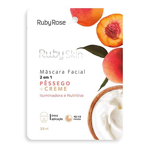 Máscara Facial De Tecido Skin Ruby Rose PÊSSEGO + CREME HB-708