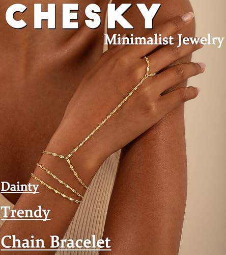 CHESKY Gold Hand Chain Bracelets for Women Set - Dainty 14K Gold Plated Lips Finger Ring Bracelet Stack Adjustable Hand Chains Durable Gold Bracelets Trendy Simple Body Jewelry Gift for Women3