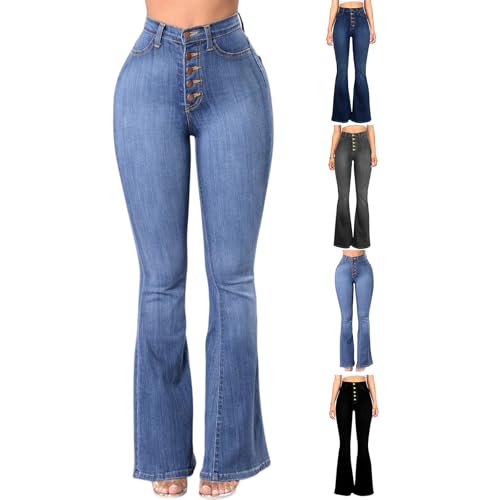 Flare Jeans for Women Bell Bottom High Waisted Bootcut Jeans Button Fly Casual Pants Trousers with Pockets