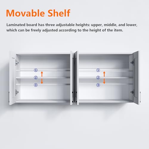 Image of White Laundry Room Cabinets and Storage with 4 Doors and Utility Adjustable Shelf,Gabinetes Para Cocina Cupboard Kitchen Organizers and Storage Pantry Wall Mounted 12.4 inchD x 47.2 inchW x 19.7 inchH