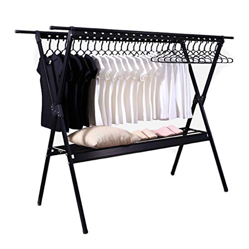 AnnGYJ Indoor Folding Wäscheständer, Home Balkon Nordic Double Pole Floor Rack Wäscheständer, Geeignet Für Balkon Schlafzimmer Outdoor Trocknen Kleidung Handtuchhalter, Schwarz Cover