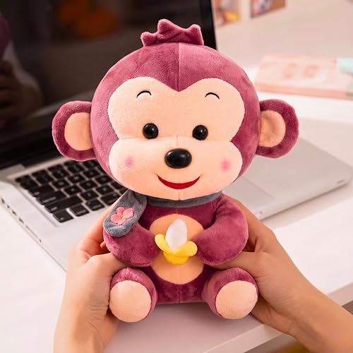Image of Tickles Cute Smiling Muffler Monkey with Banana Soft Stuffed Plush Animal Toy for Kids Boys & Girls Birthday Gift (Size: 25 cm Color: Red)
